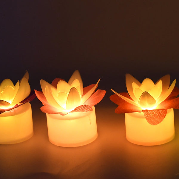 Decoration Candles/Led Diwali Decor Lotus Flower Candle, Diwali (5 Pc)
