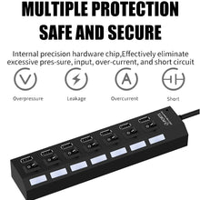 USB Splitter Multi Port USB 2.0 Hub, 7 Port with Independent On/Off Switch and LED Indicators USB A Port Data Hub, Suitable for PC Computer Keyboard Laptop Mobile HDD, Flash Drive  Etc
